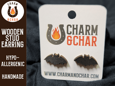 Black Bat Wood Stud Earrings - Halloween Fashion Earring - Stud Earring - Charm and Char